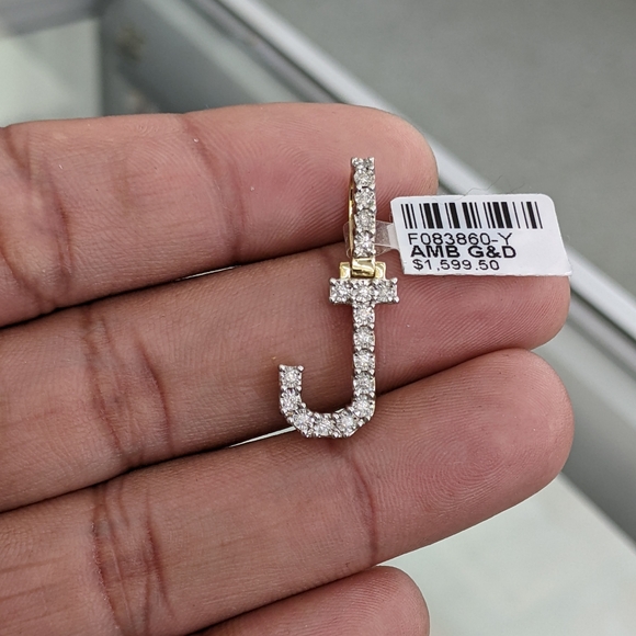 Real Diamond 10kt Gold Fanuc Initial J pendant
